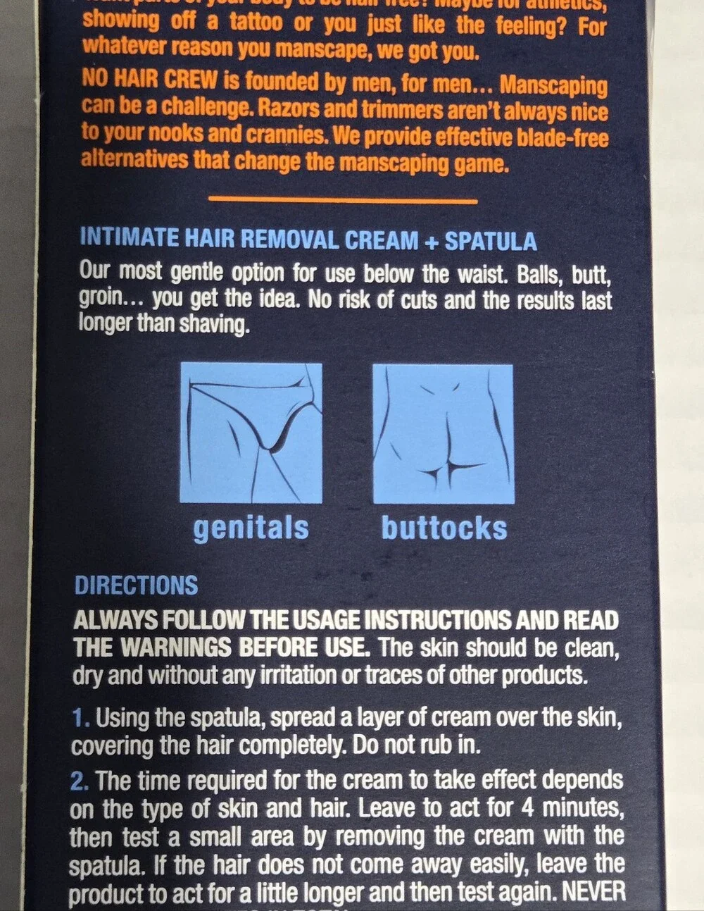 No Hair Crew Intimate Hair Removal Cream for Men 100ml 3.4 oz Fast Acting Sealed